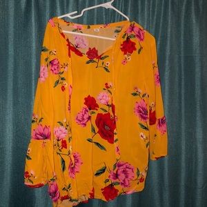 Floral neck tie bell sleeve blouse